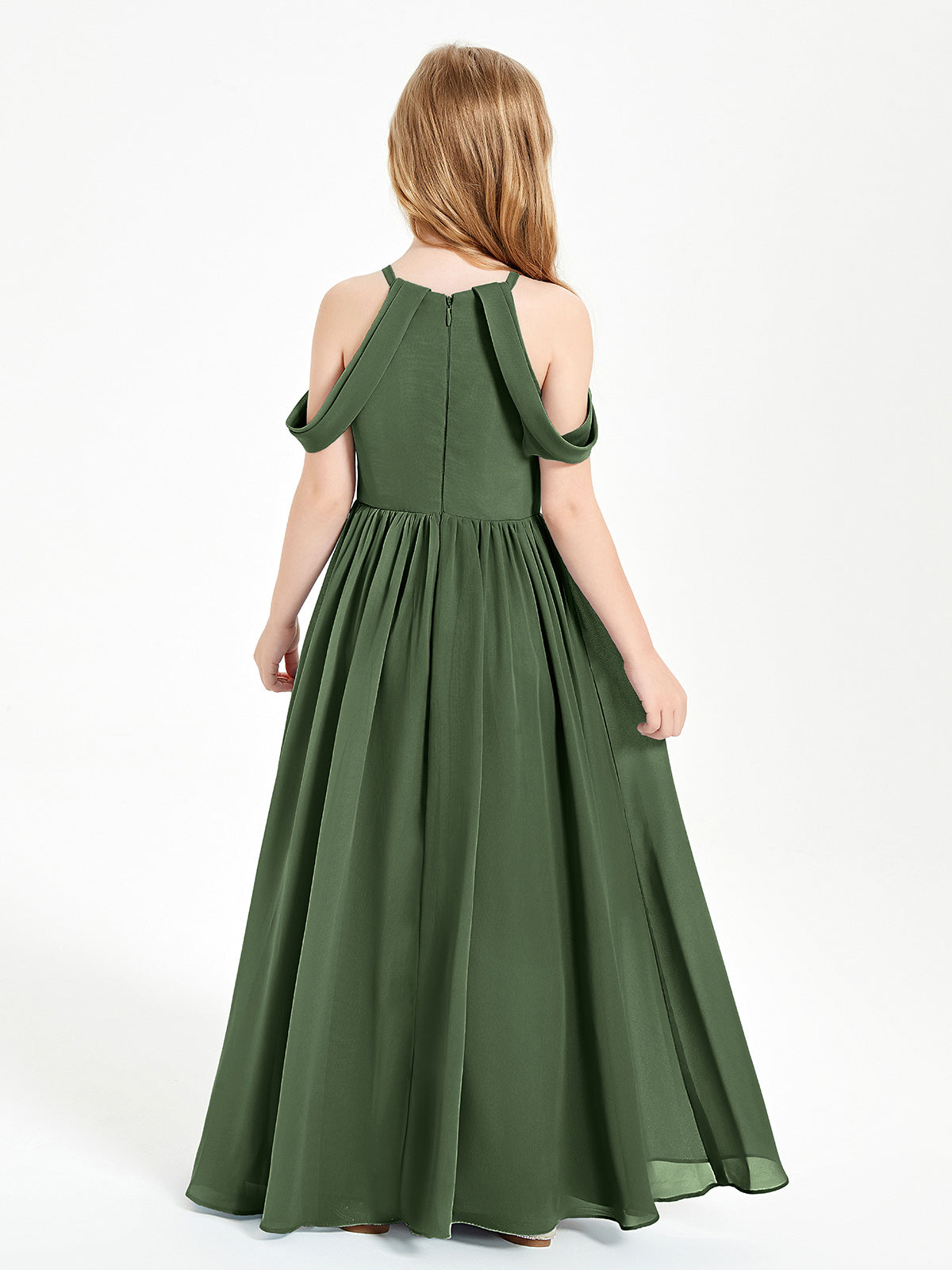 Dreamy Off the Shoulder Bridesmaid Gown for Junior Olive Green
